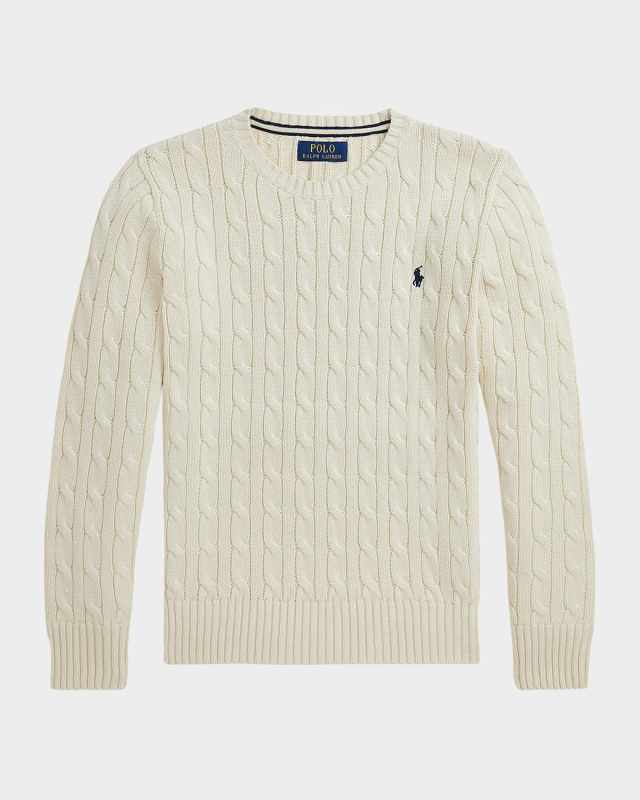 Boy's Combed Cotton Long-Sleeve Sweater, Size S-XL